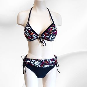 La Vie En Rose Aqua Floral/Animal Print Bikini Swimsuit Matching Set